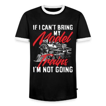 If I don't bring my model railways - Men's Ringer Shirt - black/white - Front - AI Model Female 172 light (172cm) & AI Model Male 178 light (178cm)