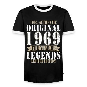 Vintage 1969 Legend Year of Birth 1969 Gift - Men's Ringer Shirt - black/white - Front - AI Model Female 172 light (172cm) & AI Model Male 178 light (178cm)
