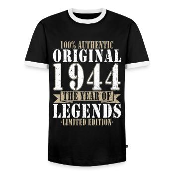 Legend 1944 Birthday Legendary since 1944 - Men's Ringer Shirt - black/white - Front - AI Model Female 172 light (172cm) & AI Model Male 178 light (178cm)