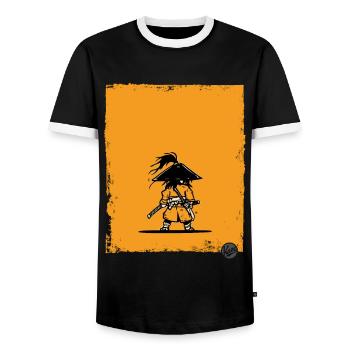 Samurai Style Warrior Silhouette - Men's Ringer Shirt - black/white - Front - AI Model Female 172 light (172cm) & AI Model Male 178 light (178cm)