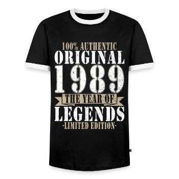 Légende 1989 Anniversaire Année de naissance 1989 Hommes - T-shirt contrasté Homme - noir/blanc - Devant - AI Model Female 172 light (172cm) & AI Model Male 178 light (178cm)