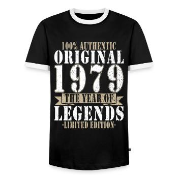 Légende 1979 Anniversaire Légendaire depuis 1979 - T-shirt contrasté Homme - noir/blanc - Devant - AI Model Female 172 light (172cm) & AI Model Male 178 light (178cm)