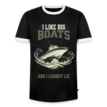 I love big Boats - Funny Captain Vintage Design - Men's Ringer Shirt - black/white - Front - AI Model Female 172 light (172cm) & AI Model Male 178 light (178cm)