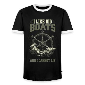 I Like Big Boats And I Cannot Lie Steering Wheel Design - Men's Ringer Shirt - black/white - Front - AI Model Female 172 light (172cm) & AI Model Male 178 light (178cm)