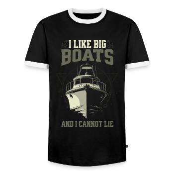 I Like Big Boats And I Cannot Lie – Boot Design - Men's Ringer Shirt - black/white - Front - AI Model Female 172 light (172cm) & AI Model Male 178 light (178cm)