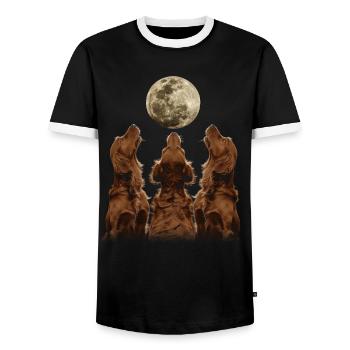 Irish Setter Dog Howling Moon - Men's Ringer Shirt - black/white - Front - AI Model Female 172 light (172cm) & AI Model Male 178 light (178cm)