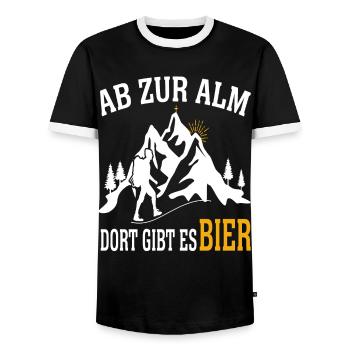 Ab Zur Alm Wanderer Berge Natur Wandern Natur See - Männer Kontrast-T-Shirt - Schwarz/Weiß - Vorne - AI Model Female 172 light (172cm) & AI Model Male 178 light (178cm)