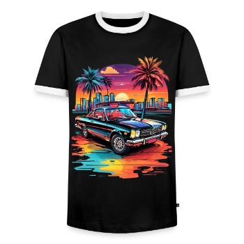 Retro Car Cruiser bei Sonnenuntergang - Männer Kontrast-T-Shirt - Schwarz/Weiß - Vorne - AI Model Female 172 light (172cm) & AI Model Male 178 light (178cm)