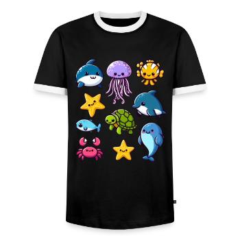 Colorful sea creatures for kids Sea creatures - Men's Ringer Shirt - black/white - Front - AI Model Female 172 light (172cm) & AI Model Male 178 light (178cm)