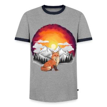 Nature Fox Foxes Mountains Mountains Vixen - Men's Ringer Shirt - grey/navy  - Front - AI Model Female 172 light (172cm) & AI Model Male 178 light (178cm)