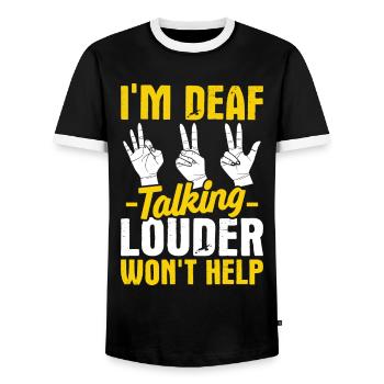 Deaf Pride ASL Gebärdensprache - Männer Kontrast-T-Shirt - Schwarz/Weiß - Vorne - AI Model Female 172 light (172cm) & AI Model Male 178 light (178cm)