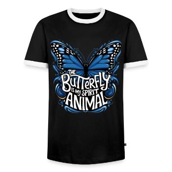 Schmetterling Le papillon est mon animal spirituel - T-shirt contrasté Homme - noir/blanc - Devant - AI Model Female 172 light (172cm) & AI Model Male 178 light (178cm)