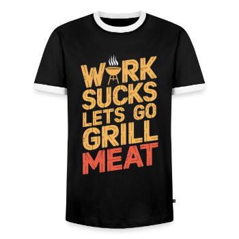 Bbq Grilling - Men's Ringer Shirt - black/white - Front - AI Model Female 172 light (172cm) & AI Model Male 178 light (178cm)