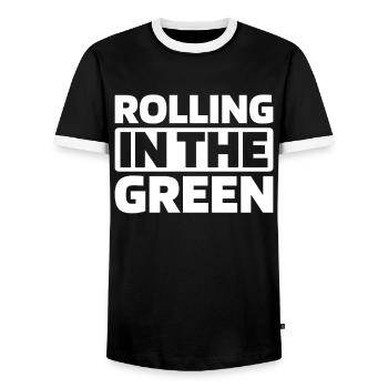 Lawn mower mowing - Men's Ringer Shirt - black/white - Front - AI Model Female 172 light (172cm) & AI Model Male 178 light (178cm)