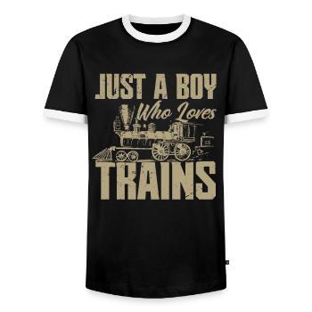 Only a boy who loves trains - Men's Ringer Shirt - black/white - Front - AI Model Female 172 light (172cm) & AI Model Male 178 light (178cm)