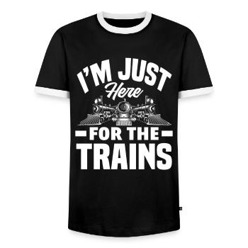 Je ne suis là que pour les trains - T-shirt contrasté Homme - noir/blanc - Devant - AI Model Female 172 light (172cm) & AI Model Male 178 light (178cm)