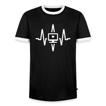ECG Heartbeat Computer - Men's Ringer Shirt - black/white - Front - AI Model Female 172 light (172cm) & AI Model Male 178 light (178cm)