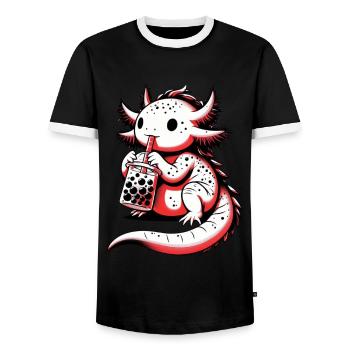 Axolotl Boba Thé Buvant Otaku Anime Lover - T-shirt contrasté Homme - noir/blanc - Devant - AI Model Female 172 light (172cm) & AI Model Male 178 light (178cm)