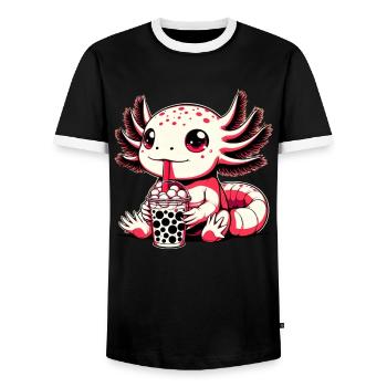 Axolotl Boba Tee Trinken Otaku Anime Liebhaber - Männer Kontrast-T-Shirt - Schwarz/Weiß - Vorne - AI Model Female 172 light (172cm) & AI Model Male 178 light (178cm)