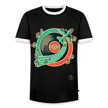Musique rétro et design de voyage « Plate & Airplane » - T-shirt contrasté Homme - noir/blanc - Devant - AI Model Female 172 light (172cm) & AI Model Male 178 light (178cm)