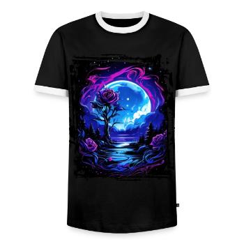 Dreamlike moonlight and a magical rose - Men's Ringer Shirt - black/white - Front - AI Model Female 172 light (172cm) & AI Model Male 178 light (178cm)