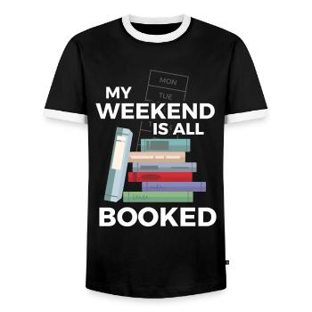 Weekend Is Booked Bücher Buch Lesen - Männer Kontrast-T-Shirt - Schwarz/Weiß - Vorne - AI Model Female 172 light (172cm) & AI Model Male 178 light (178cm)