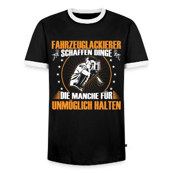 Vehicle painters create things Painters - Men's Ringer Shirt - black/white - Front - AI Model Female 172 light (172cm) & AI Model Male 178 light (178cm)
