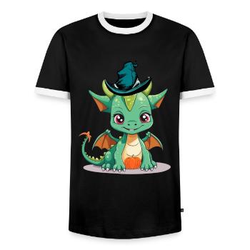 Halloween Dragon Dragon Pumpkin Kids Child Baby - Men's Ringer Shirt - black/white - Front - AI Model Female 172 light (172cm) & AI Model Male 178 light (178cm)