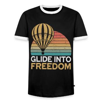 Hot Air Balloon: Glide Into Freedom - Men's Ringer Shirt - black/white - Front - AI Model Female 172 light (172cm) & AI Model Male 178 light (178cm)