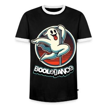 Funny Boolean Dance Saying Pole Dance Ghost - Men's Ringer Shirt - black/white - Front - AI Model Female 172 light (172cm) & AI Model Male 178 light (178cm)