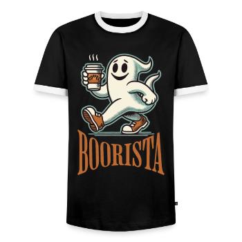 Funny Coffee Saying Spooky Ghosts - Men's Ringer Shirt - black/white - Front - AI Model Female 172 light (172cm) & AI Model Male 178 light (178cm)