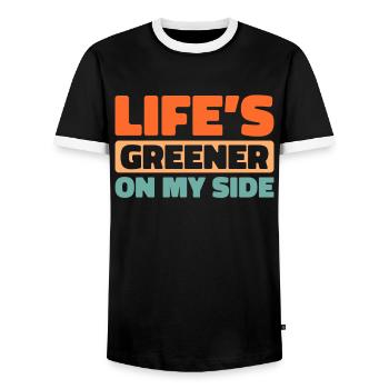 Rasenmäher Mähen - Männer Kontrast-T-Shirt - Schwarz/Weiß - Vorne - AI Model Female 172 light (172cm) & AI Model Male 178 light (178cm)