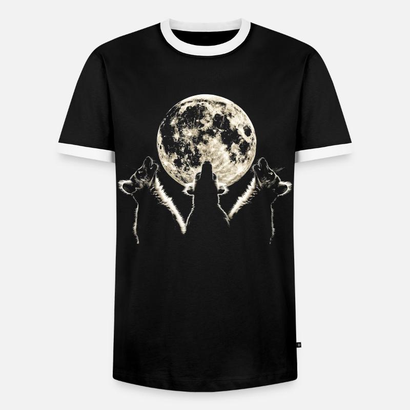 Lemur Ringtail Howling Moon - Men's Ringer Shirt - black/white