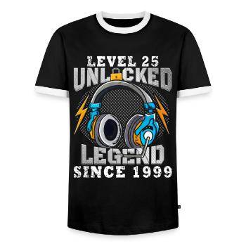 25. Geburtstag Level 25 unlocked - Männer Kontrast-T-Shirt - Schwarz/Weiß - Vorne - AI Model Female 172 light (172cm) & AI Model Male 178 light (178cm)