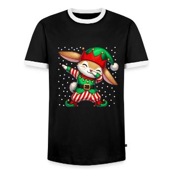 Christmas Bunny Elf Funny Bunny Lover - Men's Ringer Shirt - black/white - Front - AI Model Female 172 light (172cm) & AI Model Male 178 light (178cm)