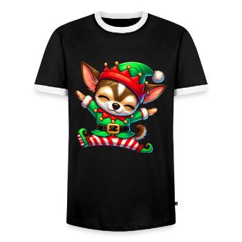 Christmas Chihuahua Elf Funny Chihuahua Lover - Men's Ringer Shirt - black/white - Front - AI Model Female 172 light (172cm) & AI Model Male 178 light (178cm)