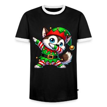 Christmas Husky Elf Funny Husky Lover - Men's Ringer Shirt - black/white - Front - AI Model Female 172 light (172cm) & AI Model Male 178 light (178cm)