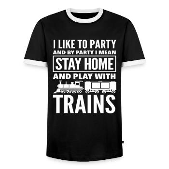Ich Feiere Gerne Und Bleibe Zuhause Mit Zügen - Männer Kontrast-T-Shirt - Schwarz/Weiß - Vorne - AI Model Female 172 light (172cm) & AI Model Male 178 light (178cm)
