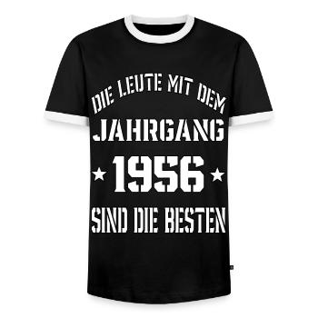 Die Leute mit dem Jahrgang 1956 - Männer Kontrast-T-Shirt - Schwarz/Weiß - Vorne - AI Model Female 172 light (172cm) & AI Model Male 178 light (178cm)