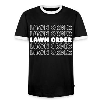 Rasenmäher Mähen - Männer Kontrast-T-Shirt - Schwarz/Weiß - Vorne - AI Model Female 172 light (172cm) & AI Model Male 178 light (178cm)