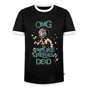 Funny Halloween Saying OMG I'm Dead - Men's Ringer Shirt - black/white - Front - AI Model Female 172 light (172cm) & AI Model Male 178 light (178cm)