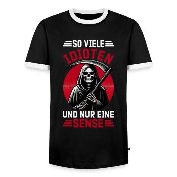 So many idiots and just a scythe of sarcasm - Men's Ringer Shirt - black/white - Front - AI Model Female 172 light (172cm) & AI Model Male 178 light (178cm)