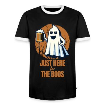 Funny Halloween Drinking Party Alcohol Ghost - Men's Ringer Shirt - black/white - Front - AI Model Female 172 light (172cm) & AI Model Male 178 light (178cm)