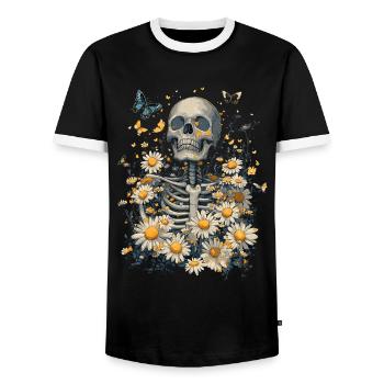 Fleurs squelettes - T-shirt contrasté Homme - noir/blanc - Devant - AI Model Female 172 light (172cm) & AI Model Male 178 light (178cm)