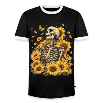 Fleurs squelettes - T-shirt contrasté Homme - noir/blanc - Devant - AI Model Female 172 light (172cm) & AI Model Male 178 light (178cm)