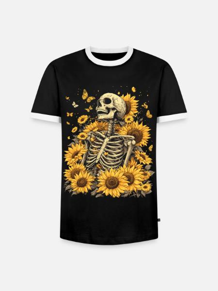 Skeleton Flowers - Men's Ringer Shirt - black/white