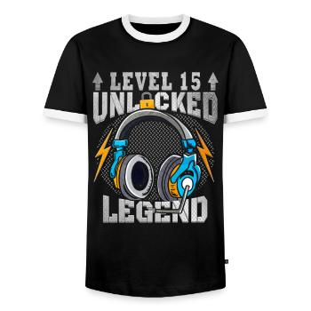 Level 15 Unlocked - Männer Kontrast-T-Shirt - Schwarz/Weiß - Vorne - AI Model Female 172 light (172cm) & AI Model Male 178 light (178cm)
