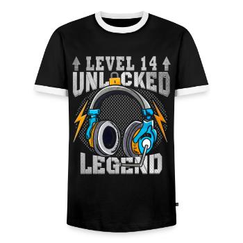 Level 14 Unlocked Zocker 14 Geburtstag Geschenk - Männer Kontrast-T-Shirt - Schwarz/Weiß - Vorne - AI Model Female 172 light (172cm) & AI Model Male 178 light (178cm)