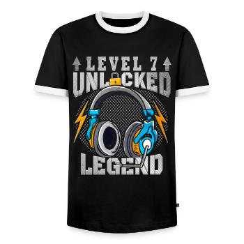 Level 7 unlocked 7 years old - 7 birthday - Men's Ringer Shirt - black/white - Front - AI Model Female 172 light (172cm) & AI Model Male 178 light (178cm)