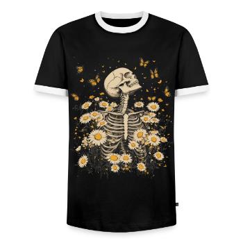 Fleurs squelettes - T-shirt contrasté Homme - noir/blanc - Devant - AI Model Female 172 light (172cm) & AI Model Male 178 light (178cm)